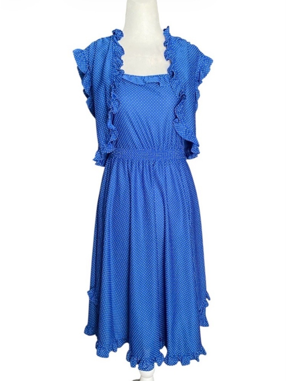 Frederick’s of Hollywood Blue Polka Dot Ruffle Midi Dress and Bolero